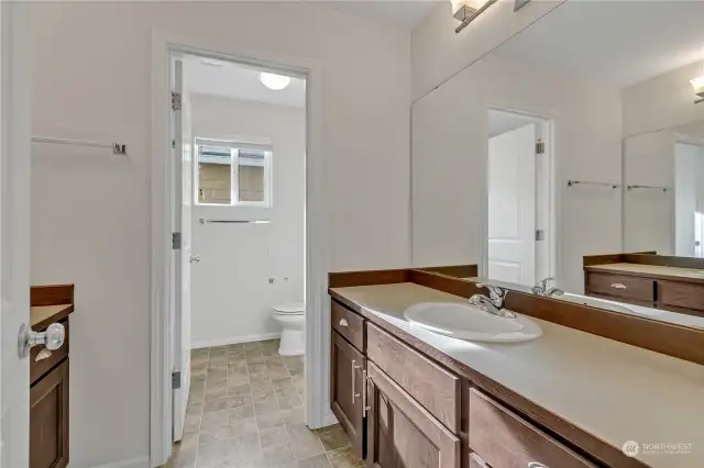 Double sinks in the hall bathroom! No sharing needed!