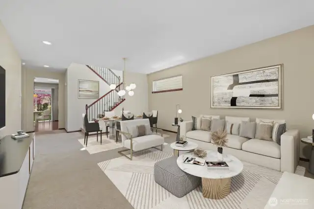 Entry view into formal living room/dining room - Virtually Staged