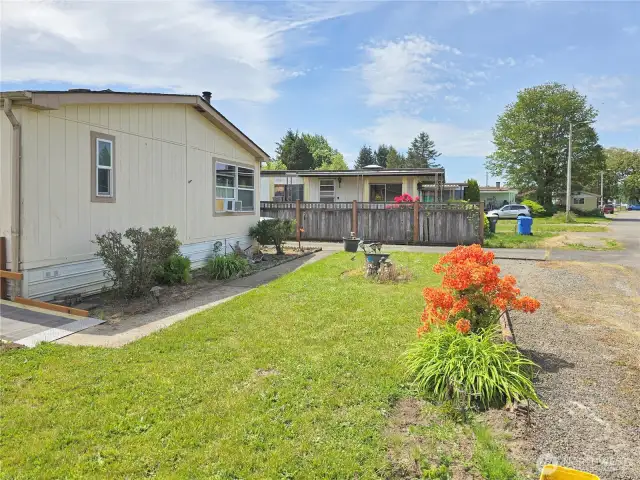 View of front yard with established flowers