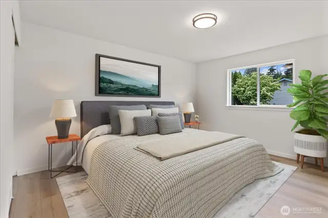 Primary bedroom, virtually staged