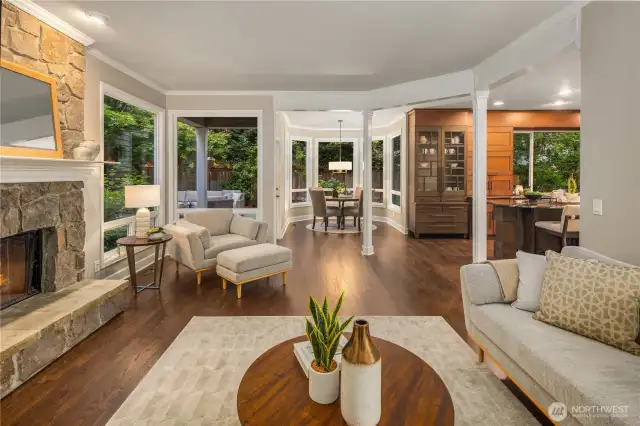 Open concept kitchen and family room area.