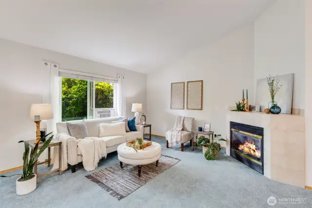 Stay warm in winter with a cozy gas fireplace. Window AC unit stays with the home!