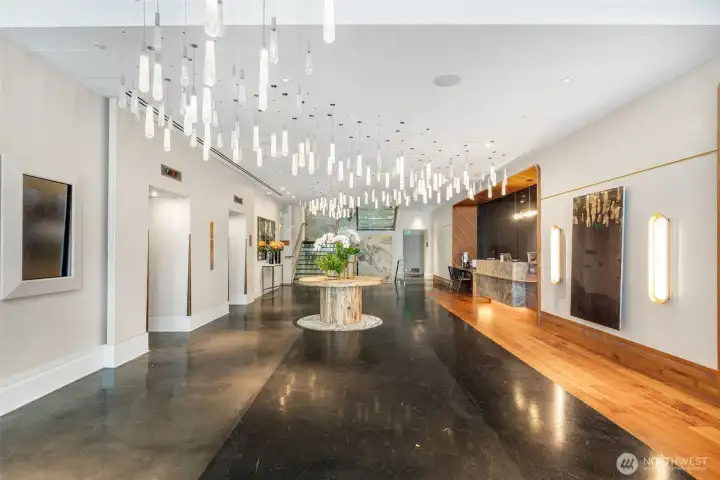 Grand lobby for Hotel 1000 and Madison Tower residents. Housekeeping, room service, 24/7 concierge, plus so many more perks can be yours when you live here!