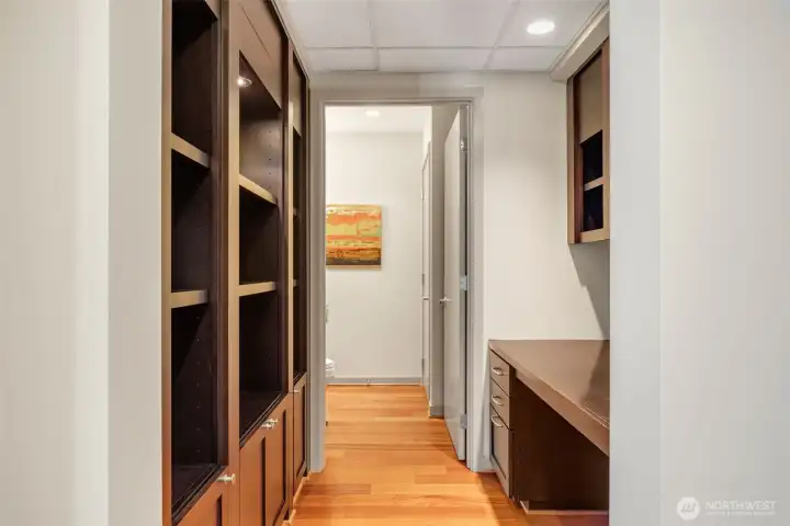 Custom storage and bookshelves.