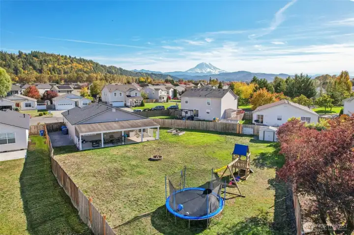 Terrific backyard is fully fenced.  Look at that mountain view!