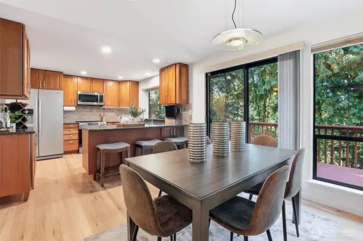 Beautiful wood cabinets, granite counters, and stainless steel appliances.