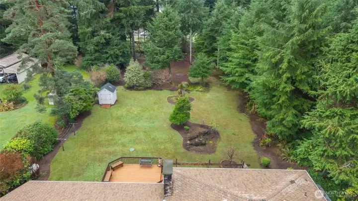 View from above of the low maintenance back yard