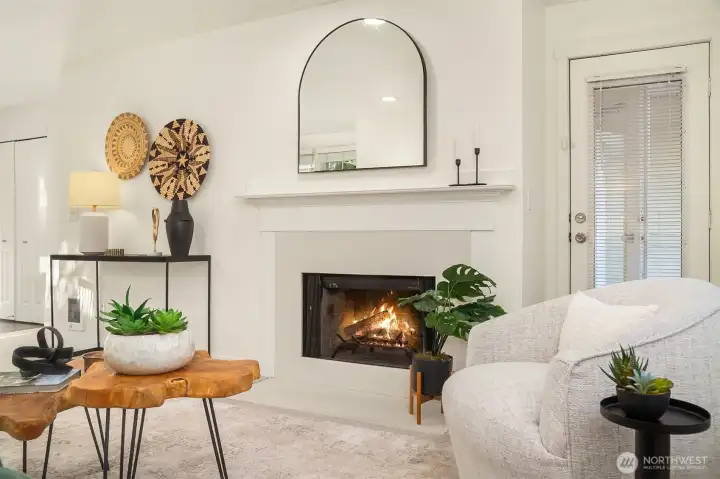 Wood burning fireplace with access to your private patio.