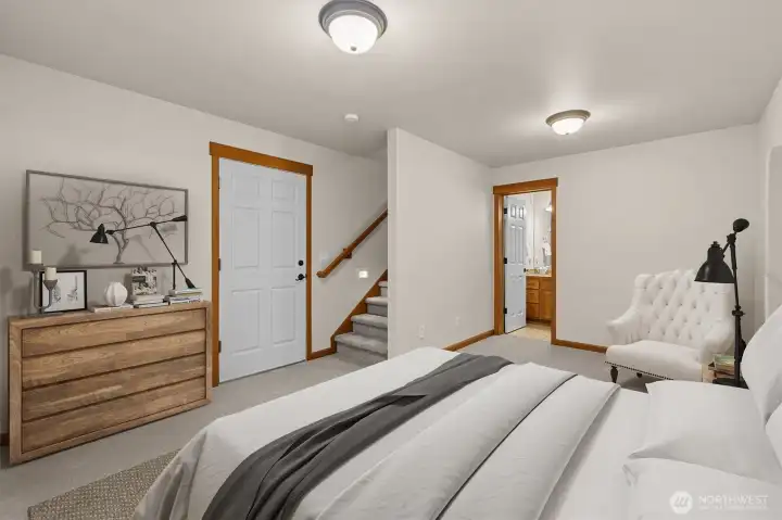 Basement room could be used as a bedroom, virtually staged.