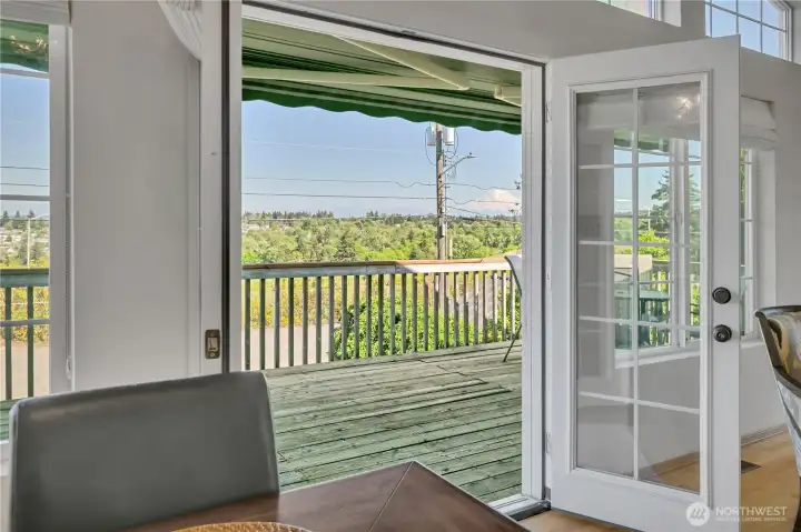 French doors off the Great room and dining room lead to the viewing deck!