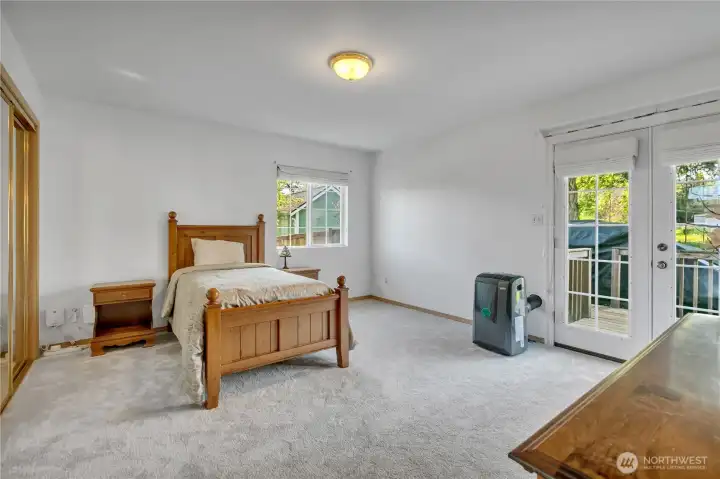 Huge Primary BR with loads of space, and french doors to the back deck and backyard!