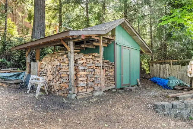 Fully stocked wood shed.