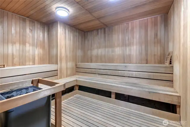 Built in sauna room next to jacuzzi.