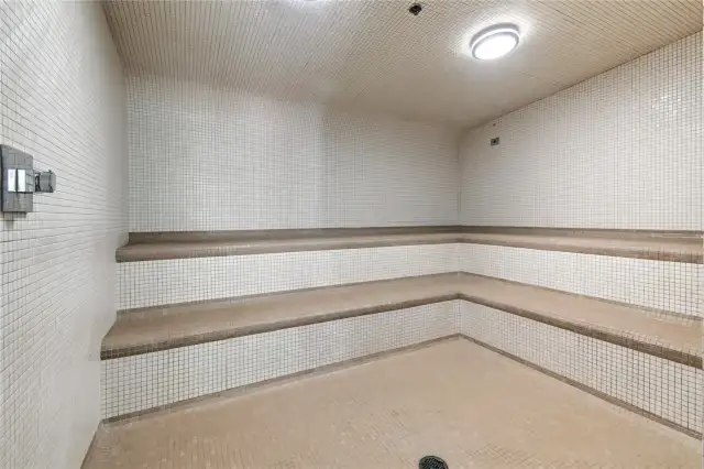 Steam room next to jacuzzi.
