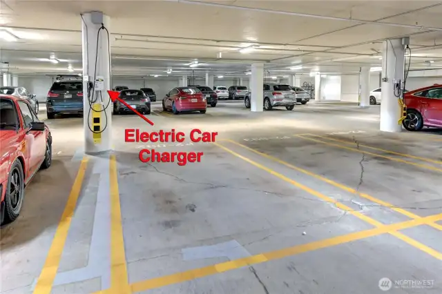 Private parking with electric car charger.