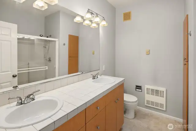 Large master bathroom.