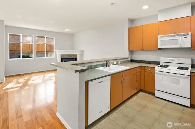 Large open spaces. View from open kitchen overlooking the family room.