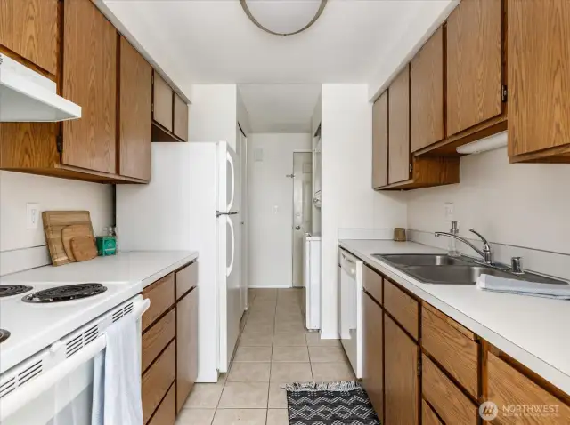 Galley kitchen.