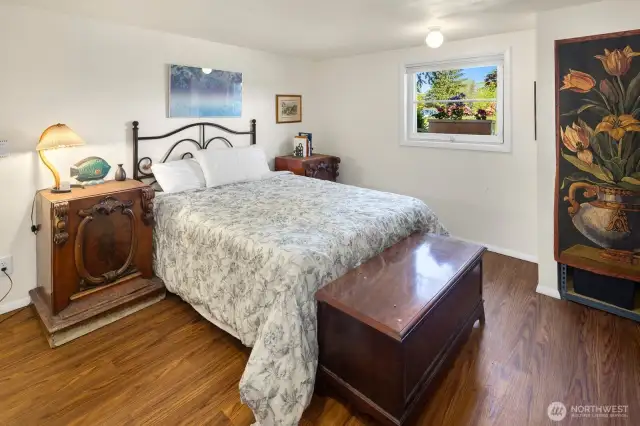 The downstairs bedroom is big and in a quiet corner of the home. The lower floor could easily be converted into an ADU with a separate entrance.