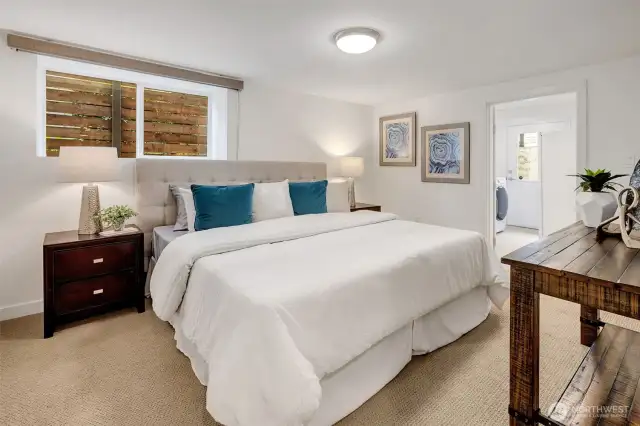 The downstairs bedroom is large enough for a king sized bed, however could also be creative space or second office.