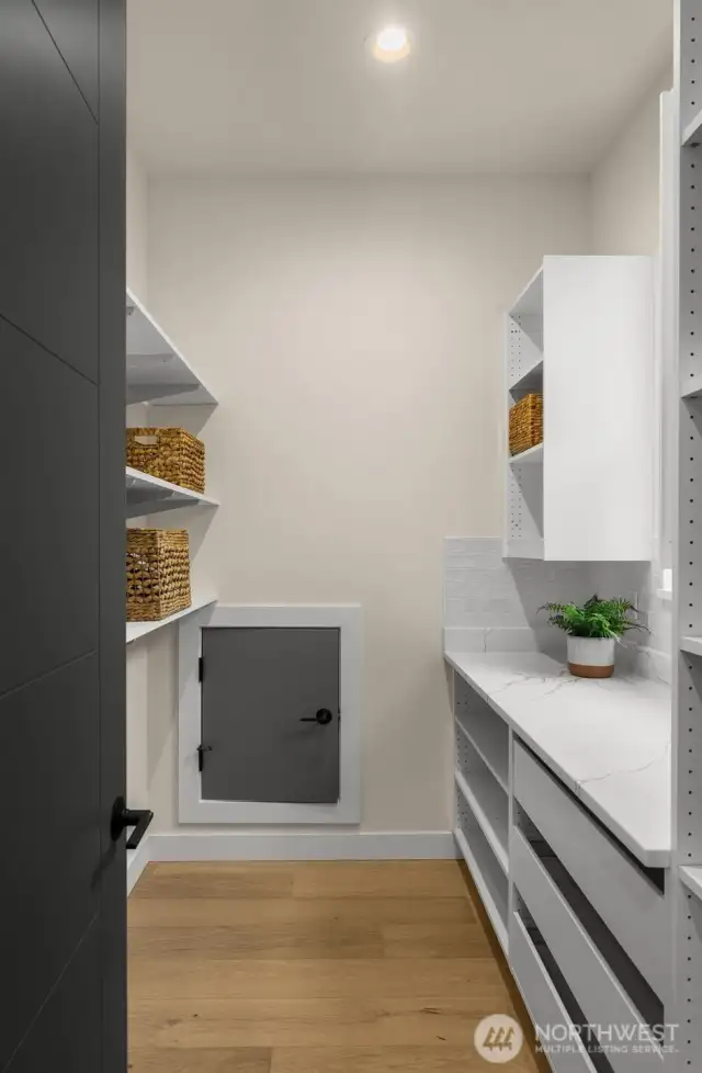 Grocery door, drive in, unload and save some steps.