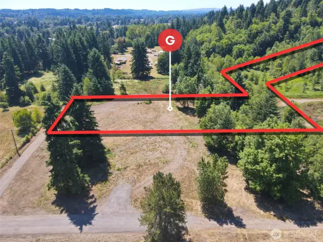Overhead view with approximate boundaries in red.