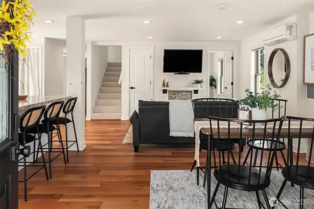 Main level living with one bedroom and 3/4 bath and laundry