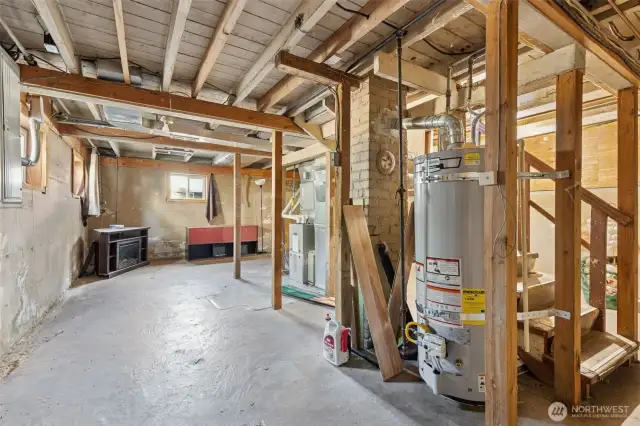 The unfinished basement in Unit A holds everything you need for optimal functionality, including a water heater that's less than a year old, an updated electric panel, and a furnace that’s just 2 years old. Meanwhile, Unit B is set up with its own mini-split heat pump for both heating and A/C, plus a gas tankless water heater, offering independent efficiency for each unit.