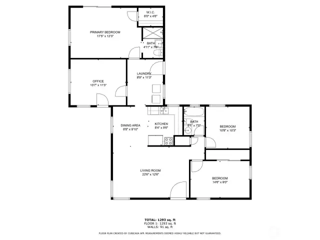 3 bedrooms + 1.75 bathrooms with open layout.