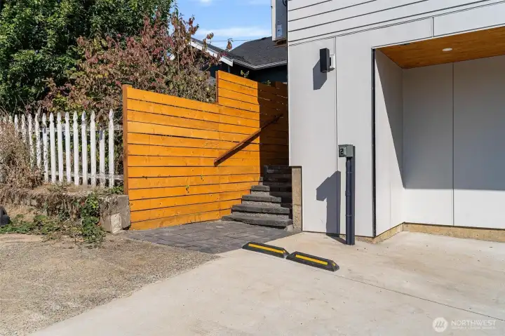 Private walkway to unit