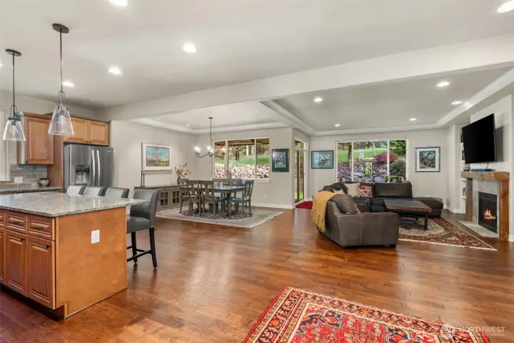 Open concept living with a dedicated dining space.