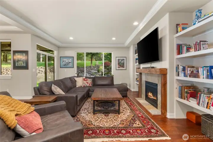 Warm up by the cozy gas fireplace.