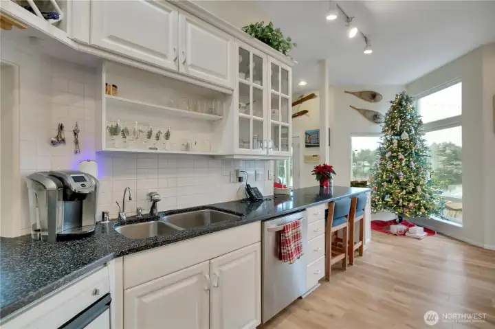 lLight-filled kitchen with water view