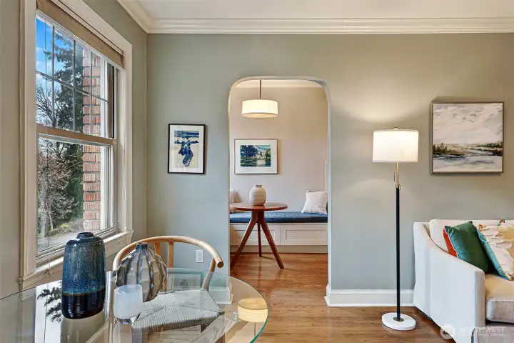 The front facing windows toward Cowen Park are a lovely reminder of the picturesque setting surrounding this home.