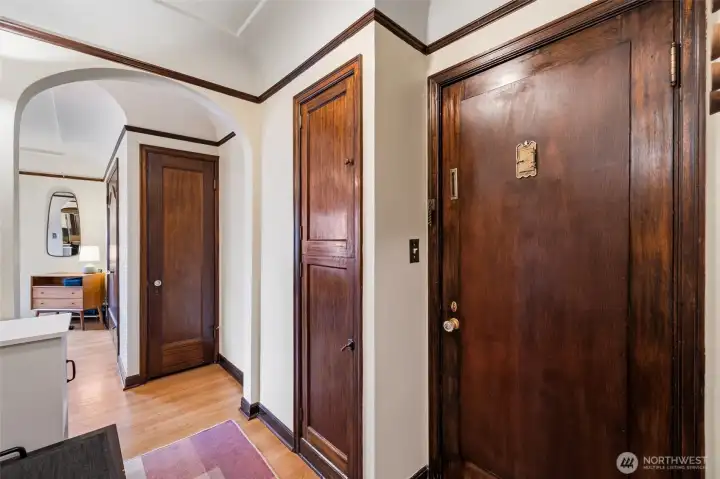 Wood doors, trim, never painted maintaining that original charm.