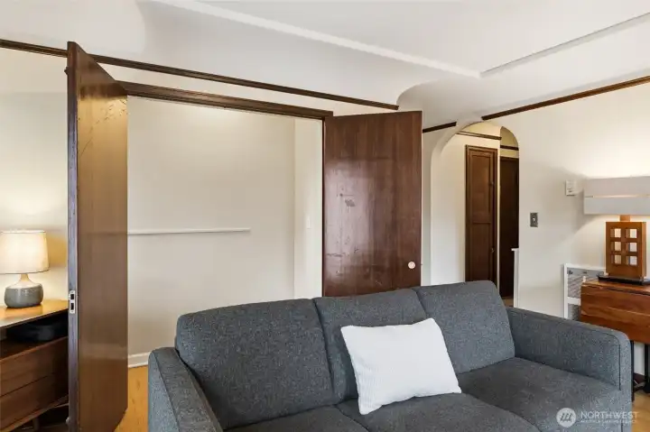 This closet is so substantial and wide that previously it was decorated as an office with a desk and chair.
