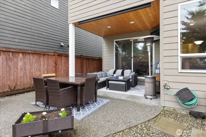 The covered patio allows for 3 season use and keeps you cool in the summer and dry during the rainy months.