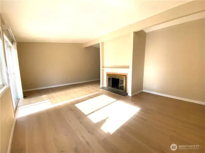 living room and wood fire place