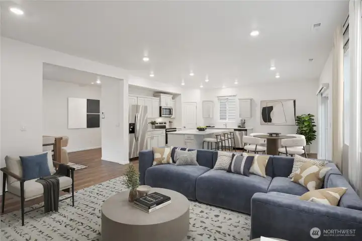 Large open great room. Photo is representational. Actual home is under construction. Colors, materials, and features may vary. See site agent for details.