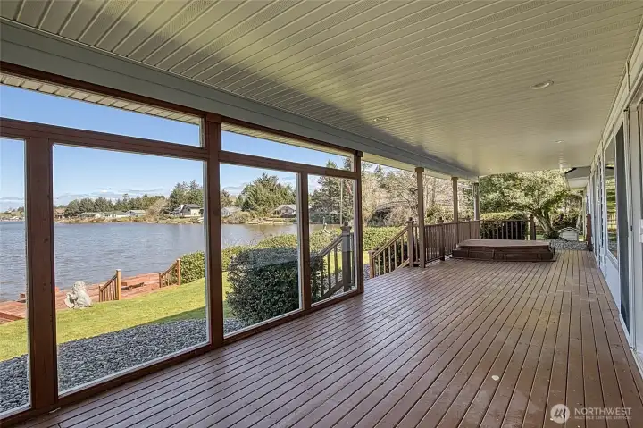 Large Covered Back Deck with Wind Blocks
