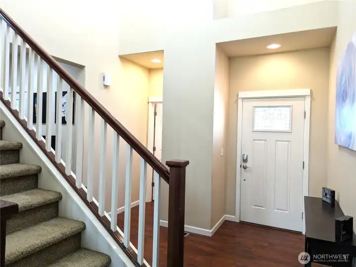 Just inside the front door