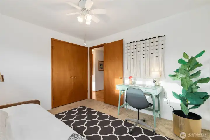 Room for a queen, or a guest pull out and work area.