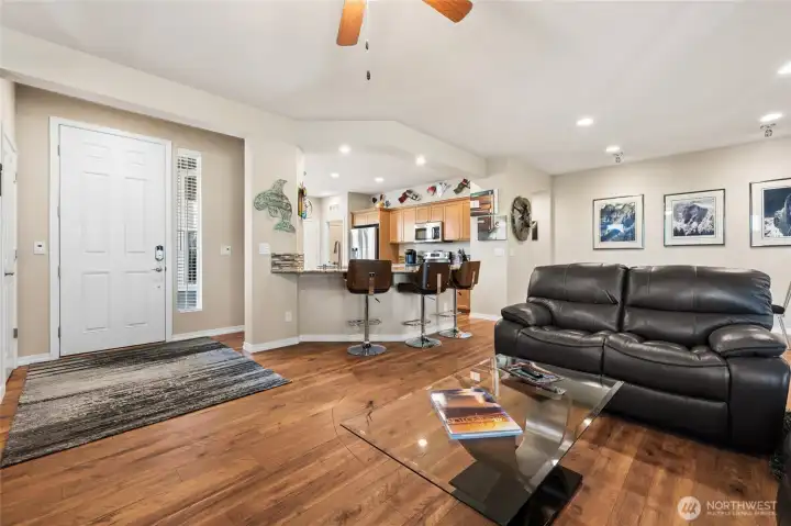 Engineered hardwood floors throughout