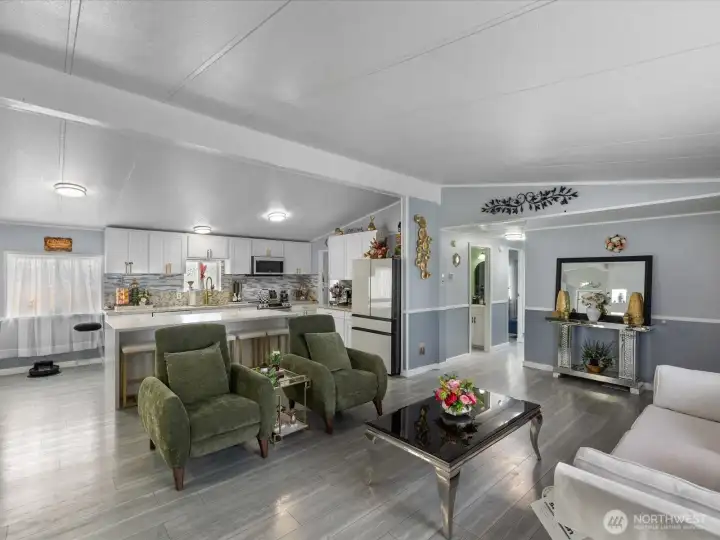 Spacious open-concept living area.