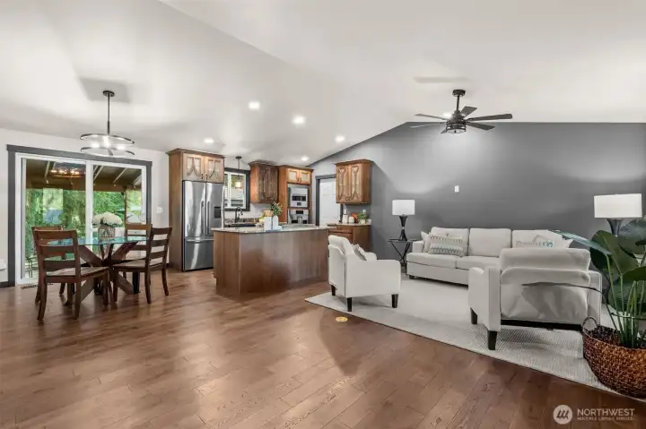 This beautifully integrated living, dining, and kitchen space boasts an airy, open flow wrapped in a gorgeous rambler. This beautifully integrated living, dining, and kitchen space boasts an airy, open flow wrapped in a gorgeous rambler.