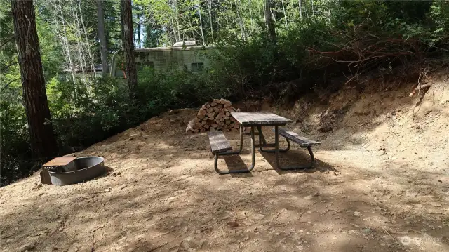 Picnic table and nice space to park an RV..