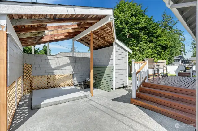 This versatile covered outdoor space is wired for a hot tub, if desired.