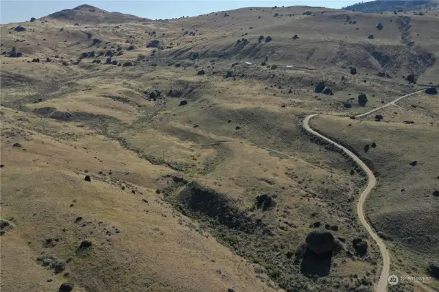 Drone aerial photo of area and SE portion of acreage.