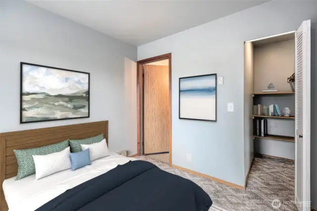 Virtually staged second bedroom with ensuite bath