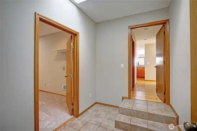 Office to the left, kitchen straight ahead.